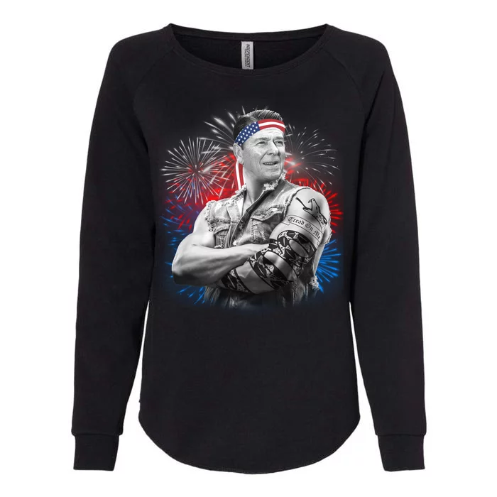 USA Fireworks Patriotic Ronald Reagan Womens California Wash Sweatshirt