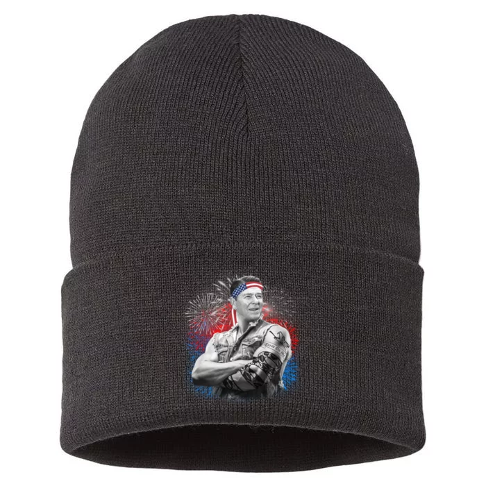 USA Fireworks Patriotic Ronald Reagan Sustainable Knit Beanie