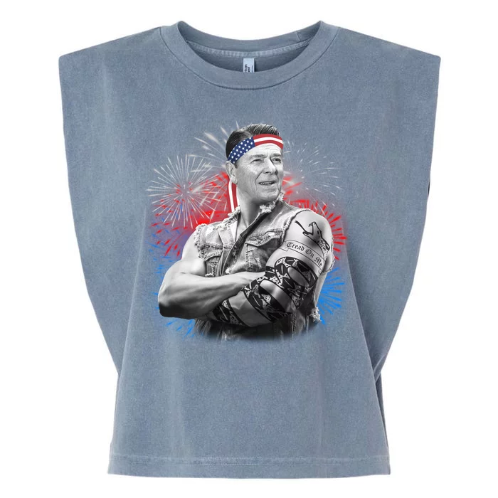 USA Fireworks Patriotic Ronald Reagan Garment-Dyed Women's Muscle Tee