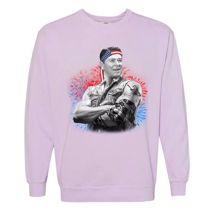 USA Fireworks Patriotic Ronald Reagan Garment-Dyed Sweatshirt