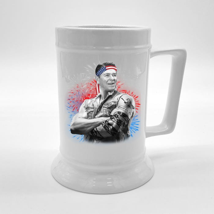 USA Fireworks Patriotic Ronald Reagan Front & Back Beer Stein