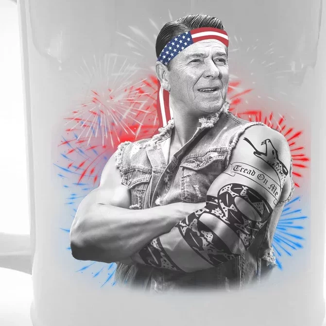 USA Fireworks Patriotic Ronald Reagan Front & Back Beer Stein