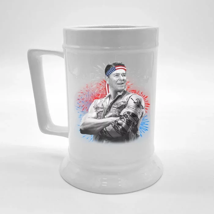 USA Fireworks Patriotic Ronald Reagan Front & Back Beer Stein