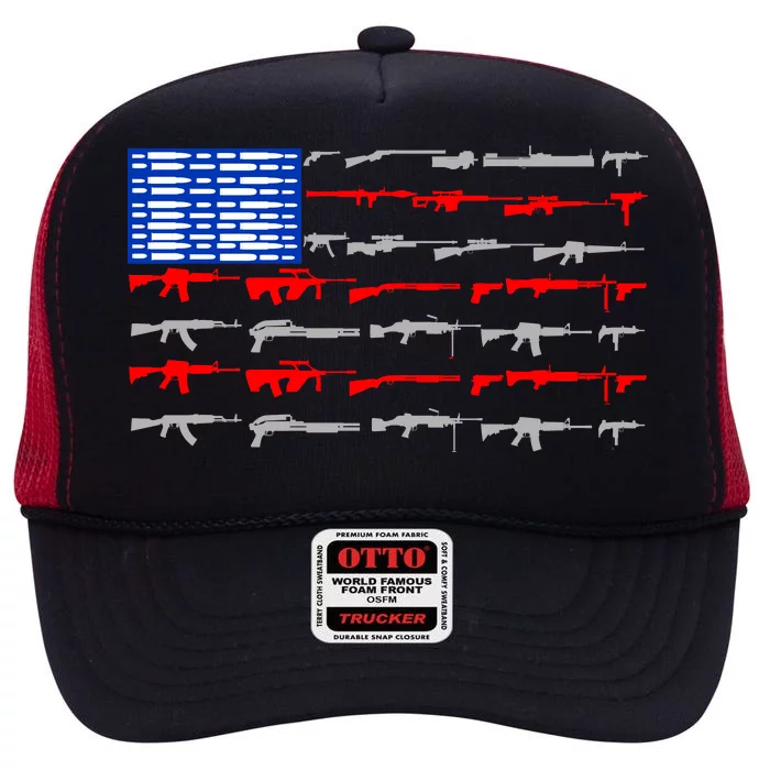 USA Flag: 2nd Amendment Gun Flag Rights High Crown Mesh Trucker Hat