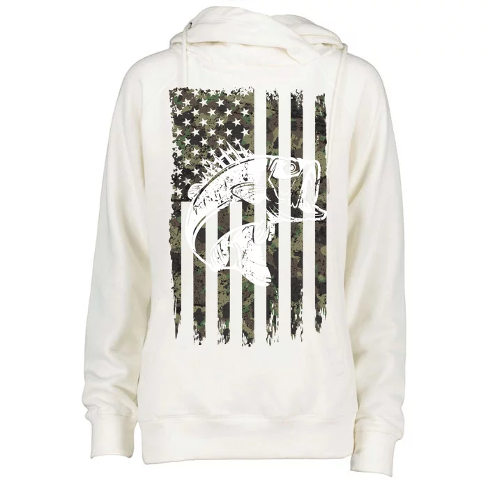 USA Flag Camo Camouflage Fish Womens Funnel Neck Pullover Hood