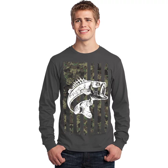 USA Flag Camo Camouflage Fish Long Sleeve Shirt