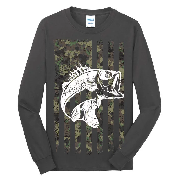 USA Flag Camo Camouflage Fish Tall Long Sleeve T-Shirt