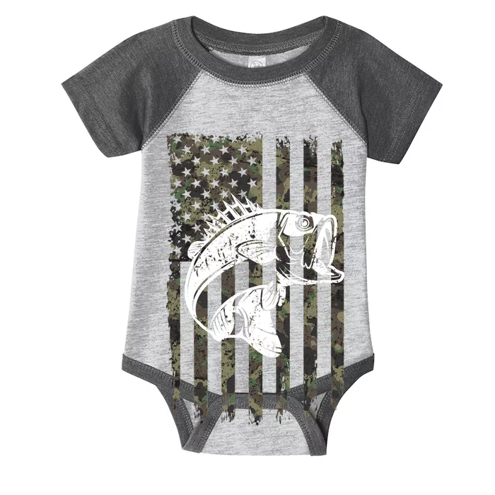 USA Flag Camo Camouflage Fish Infant Baby Jersey Bodysuit