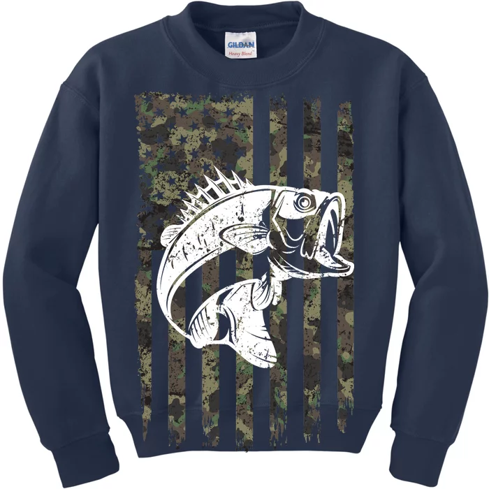 USA Flag Camo Camouflage Fish Kids Sweatshirt