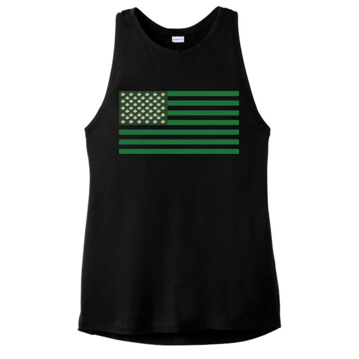 USA Flag Marijuana Cannabis Weed Styled Ladies Tri-Blend Wicking Tank