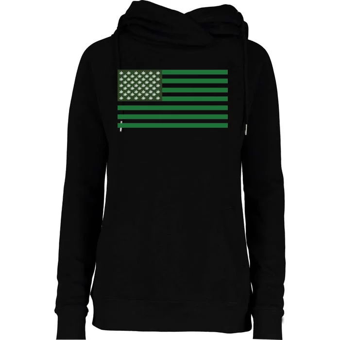 USA Flag Marijuana Cannabis Weed Styled Womens Funnel Neck Pullover Hood