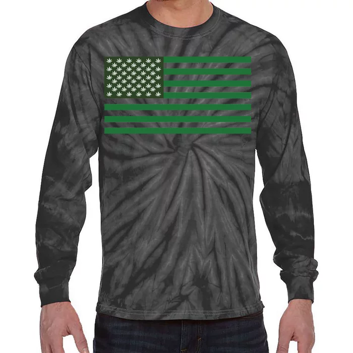 USA Flag Marijuana Cannabis Weed Styled Tie-Dye Long Sleeve Shirt