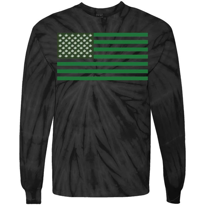 USA Flag Marijuana Cannabis Weed Styled Tie-Dye Long Sleeve Shirt