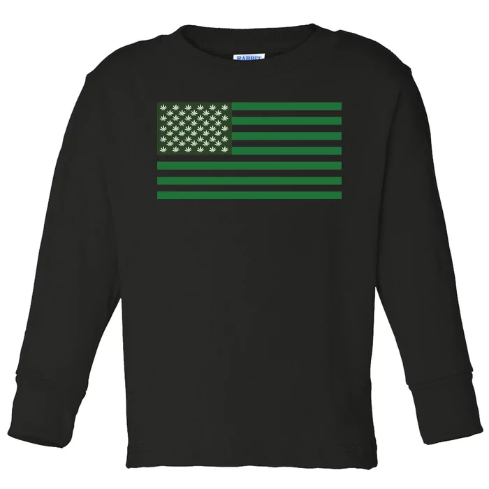 USA Flag Marijuana Cannabis Weed Styled Toddler Long Sleeve Shirt