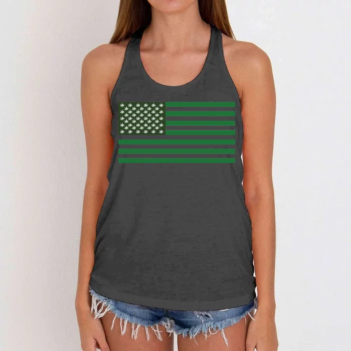 USA Flag Marijuana Cannabis Weed Styled Women's Knotted Racerback Tank