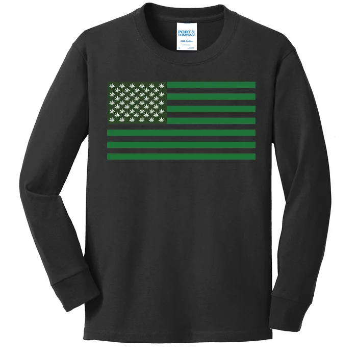 USA Flag Marijuana Cannabis Weed Styled Kids Long Sleeve Shirt