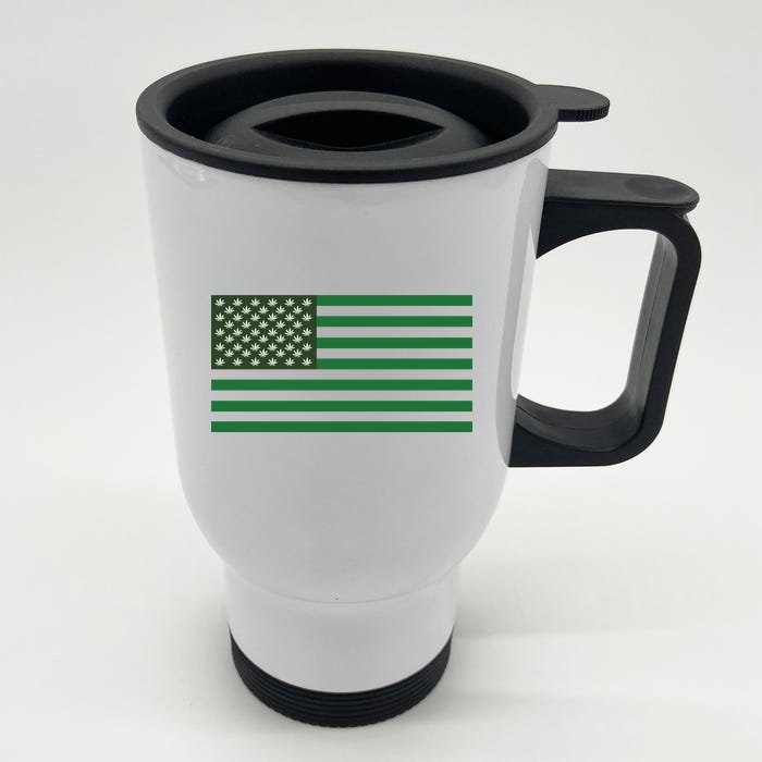 USA Flag Marijuana Cannabis Weed Styled Front & Back Stainless Steel Travel Mug