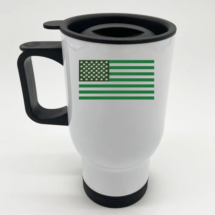 USA Flag Marijuana Cannabis Weed Styled Front & Back Stainless Steel Travel Mug