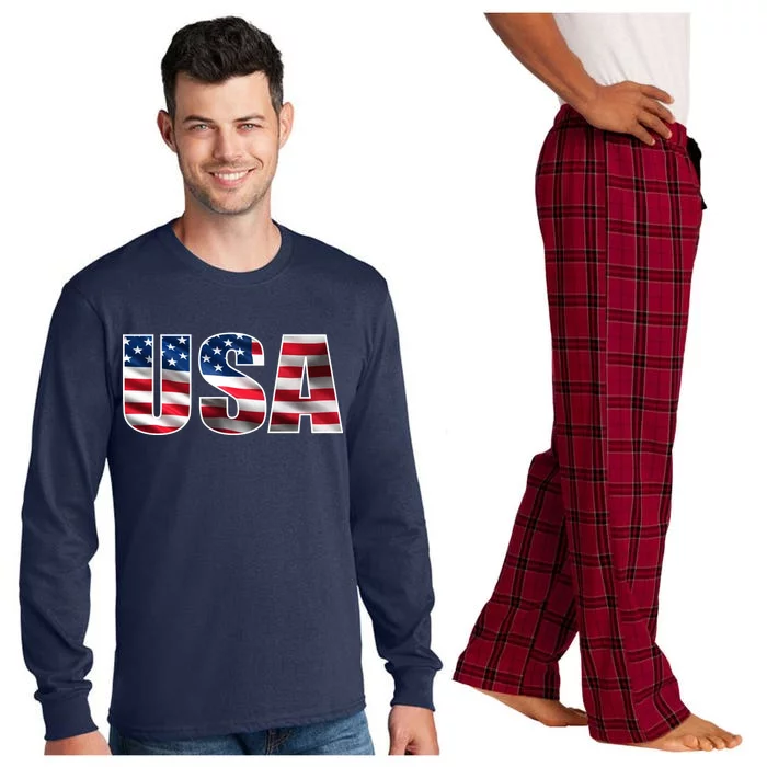 USA Flag Team Logo Long Sleeve Pajama Set