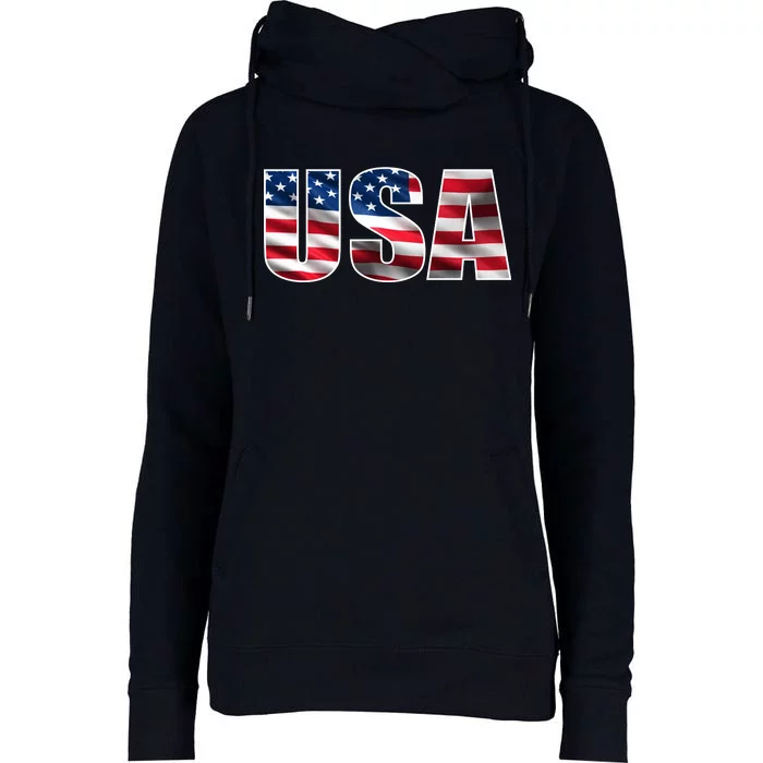 USA Flag Team Logo Womens Funnel Neck Pullover Hood