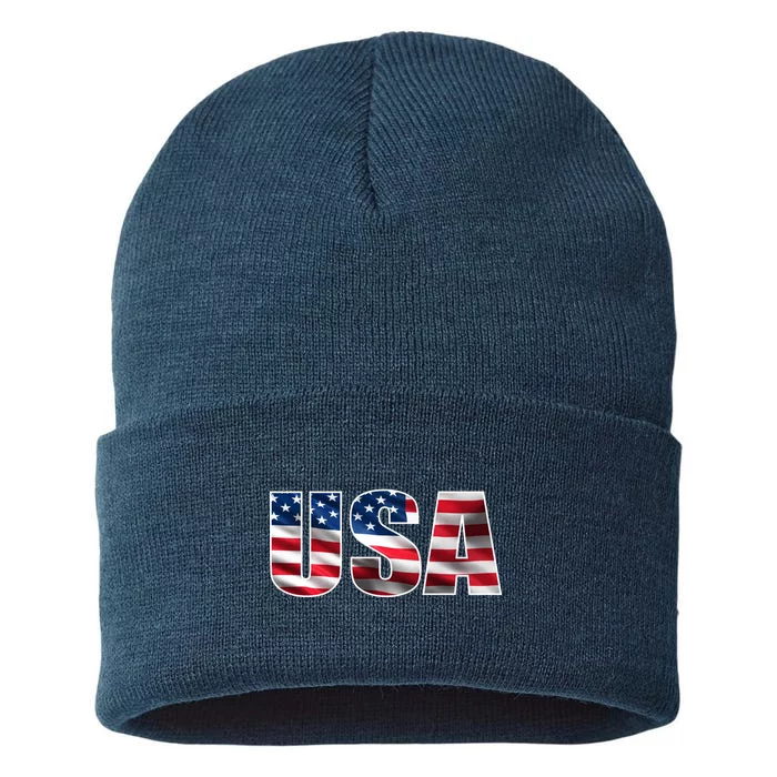 USA Flag Team Logo Sustainable Knit Beanie