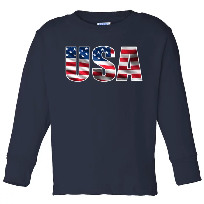 USA Flag Team Logo Toddler Long Sleeve Shirt