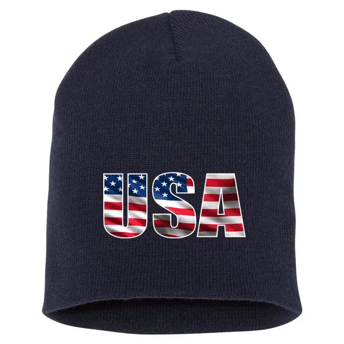 USA Flag Team Logo Short Acrylic Beanie