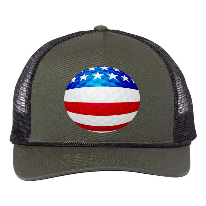 USA Golf Flag GolfBall Retro Rope Trucker Hat Cap