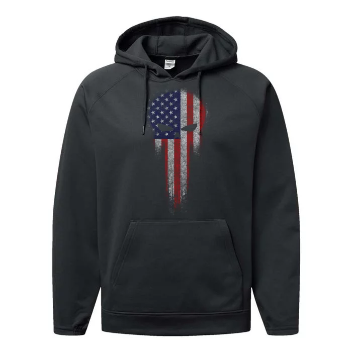 USA Grunge Skull Performance Fleece Hoodie