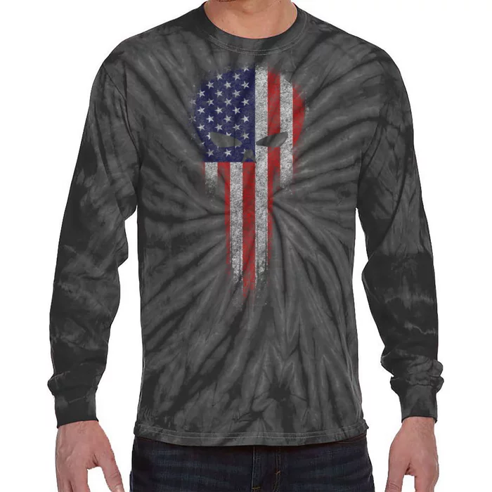 USA Grunge Skull Tie-Dye Long Sleeve Shirt