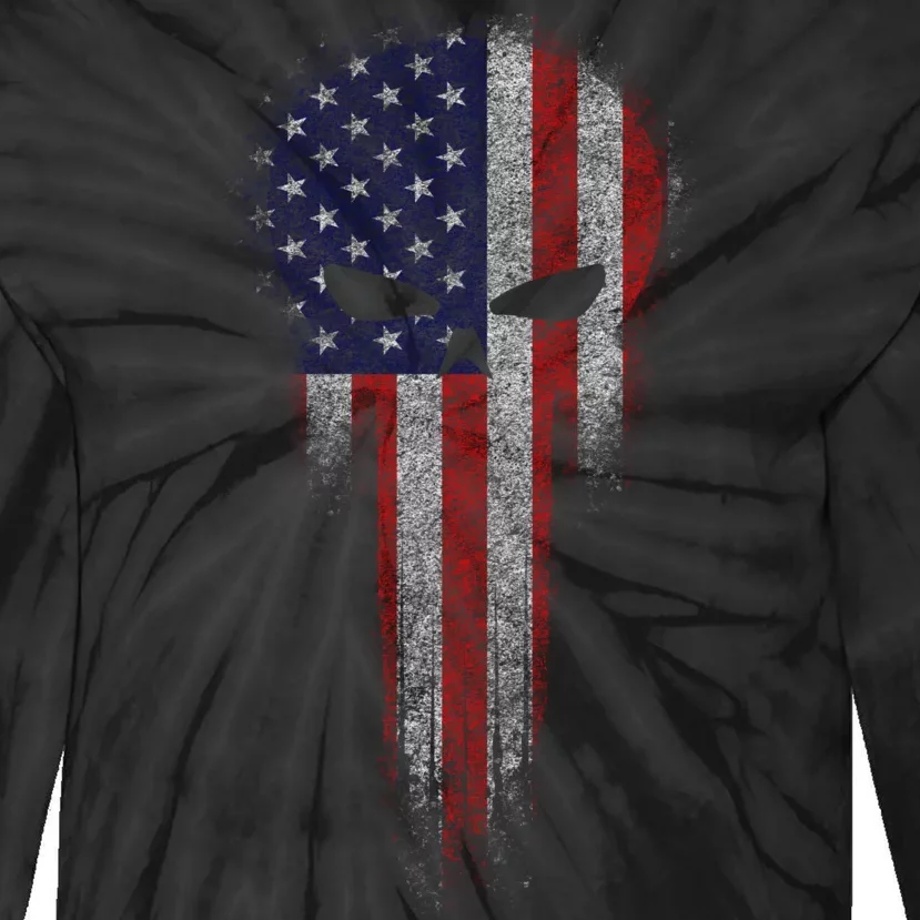 USA Grunge Skull Tie-Dye Long Sleeve Shirt