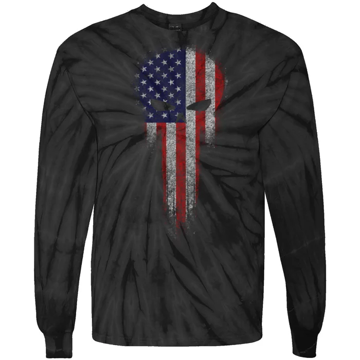 USA Grunge Skull Tie-Dye Long Sleeve Shirt