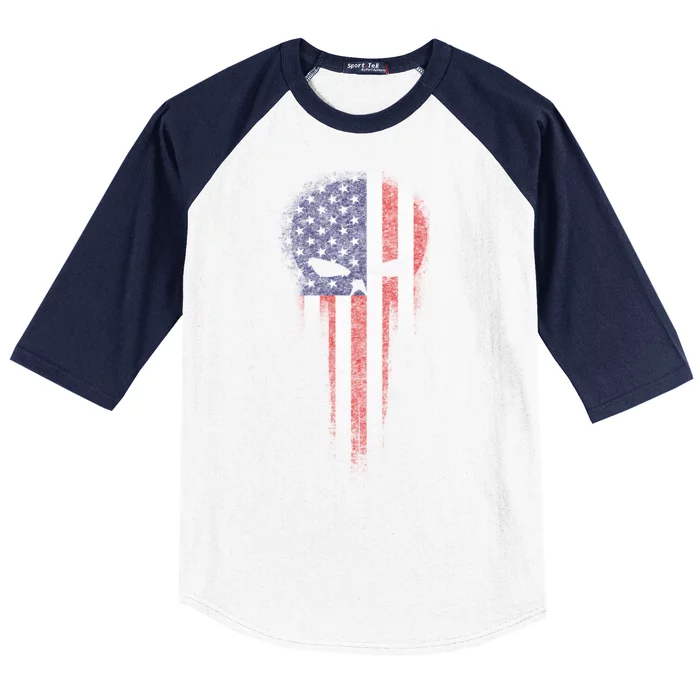 USA Grunge Skull Baseball Sleeve Shirt