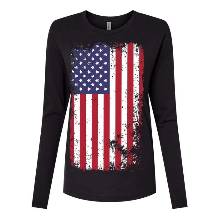 USA Grunge Vintage American Flag Womens Cotton Relaxed Long Sleeve T-Shirt