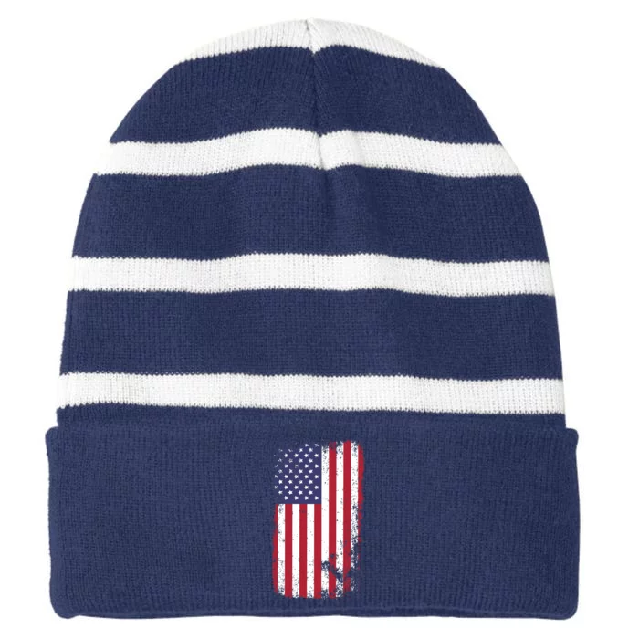 USA Grunge Vintage American Flag Striped Beanie with Solid Band