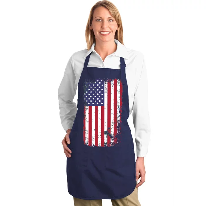 USA Grunge Vintage American Flag Full-Length Apron With Pocket