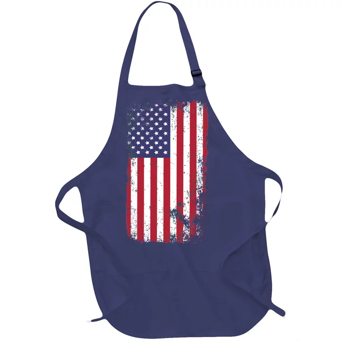 USA Grunge Vintage American Flag Full-Length Apron With Pocket