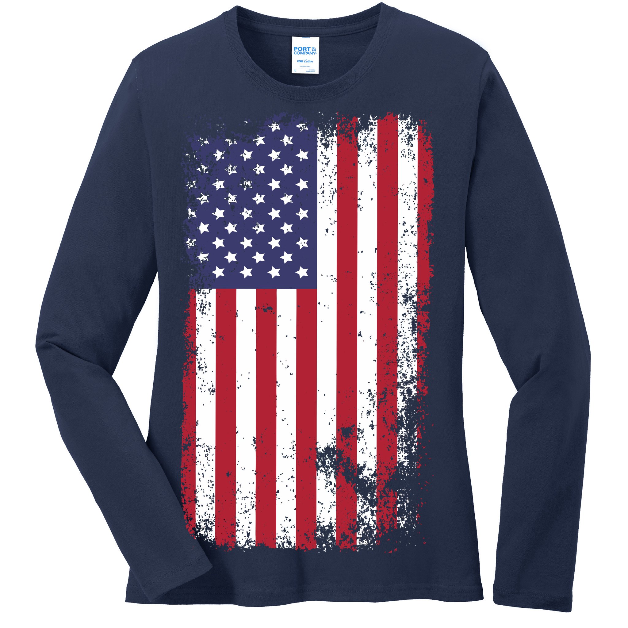 American Flag Fishing Shirt Vintage Fishing Ladies Missy Fit Long Sleeve  Shirt