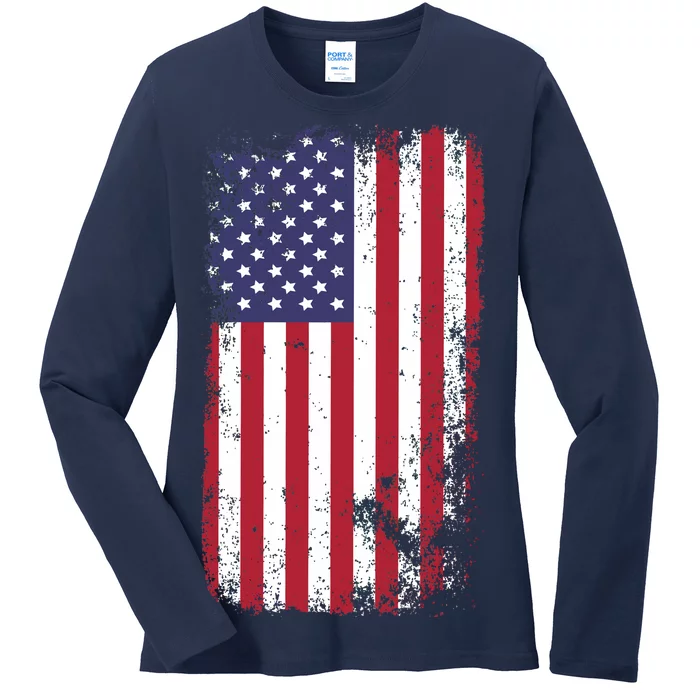 USA Grunge Vintage American Flag Ladies Missy Fit Long Sleeve