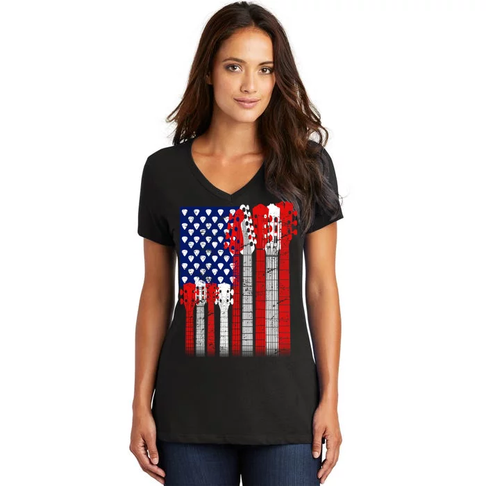 USA Guitar Women's V-Neck T-Shirt