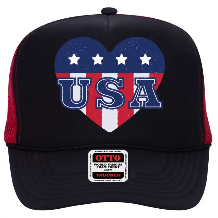 USA Heart High Crown Mesh Trucker Hat