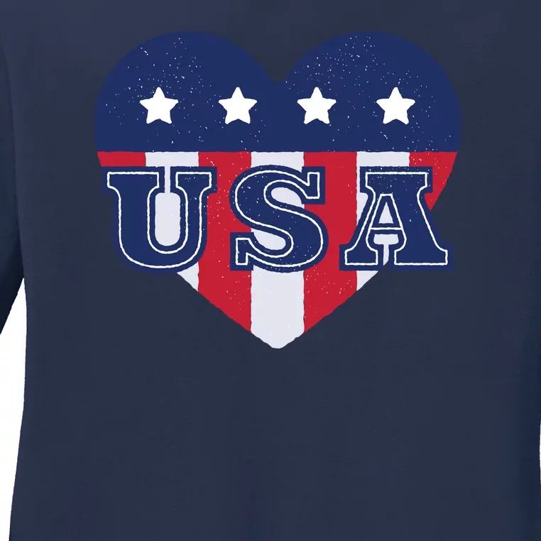 USA Heart Ladies Long Sleeve Shirt