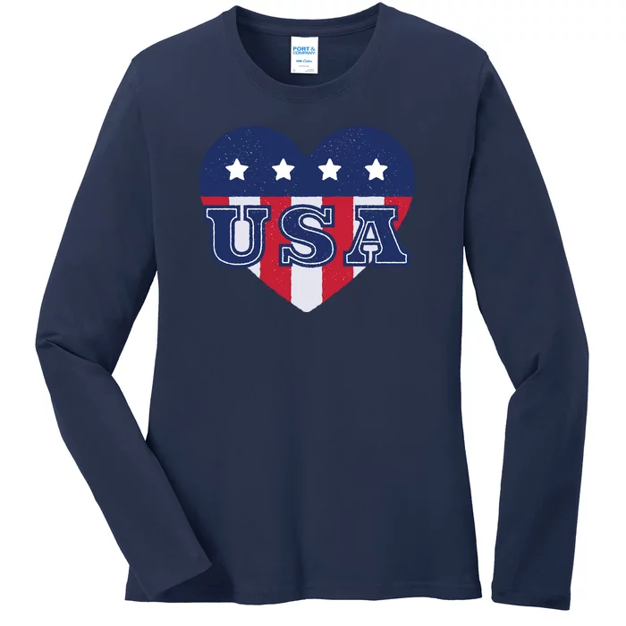 USA Heart Ladies Long Sleeve Shirt