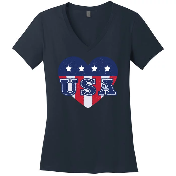 USA Heart Women's V-Neck T-Shirt