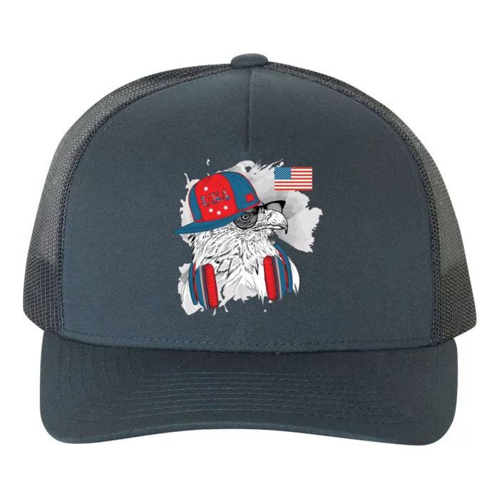 USA Hip Bald Eagle United States Flag Headphones Yupoong Adult 5-Panel Trucker Hat