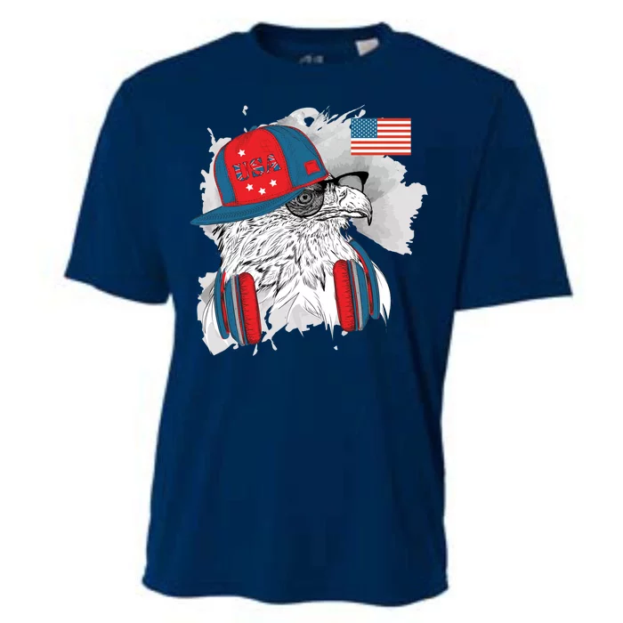 USA Hip Bald Eagle United States Flag Headphones Cooling Performance Crew T-Shirt