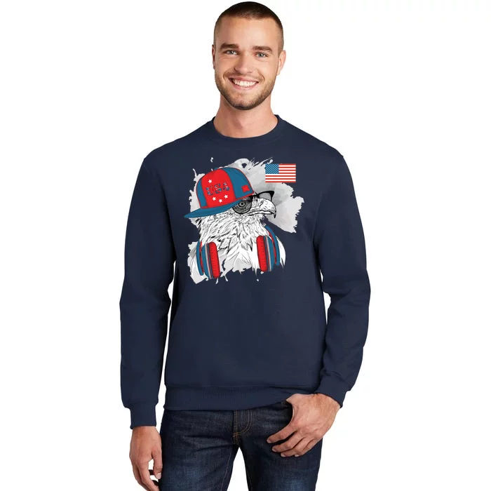 USA Hip Bald Eagle United States Flag Headphones Tall Sweatshirt