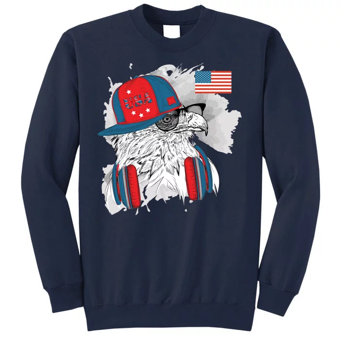 USA Hip Bald Eagle United States Flag Headphones Tall Sweatshirt