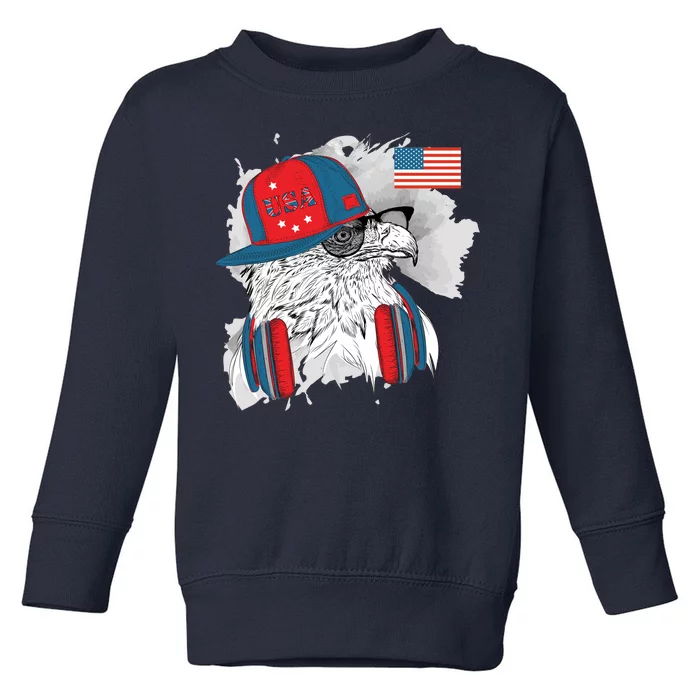 USA Hip Bald Eagle United States Flag Headphones Toddler Sweatshirt