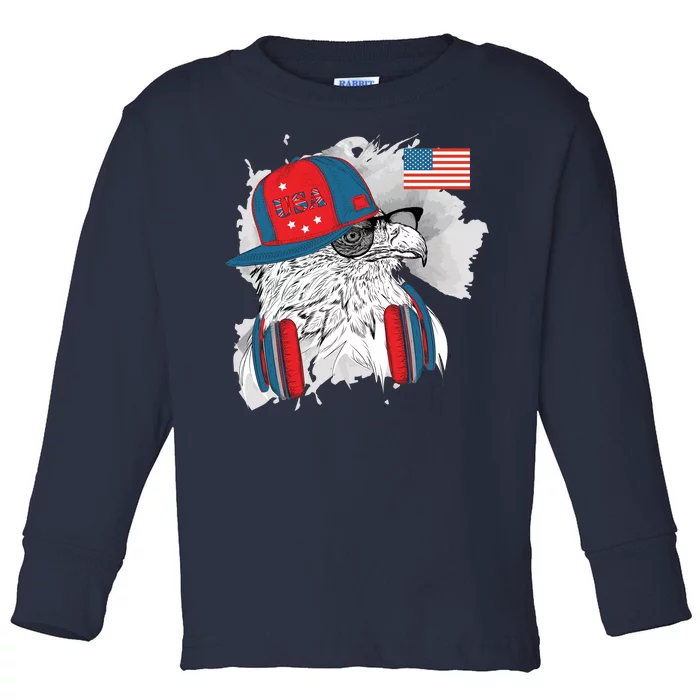 USA Hip Bald Eagle United States Flag Headphones Toddler Long Sleeve Shirt